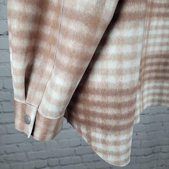 Zara Tan Check Oversized Boxy Snap Up Shacket Lightweight Jacket Size Medium M - Picture 15 of 16